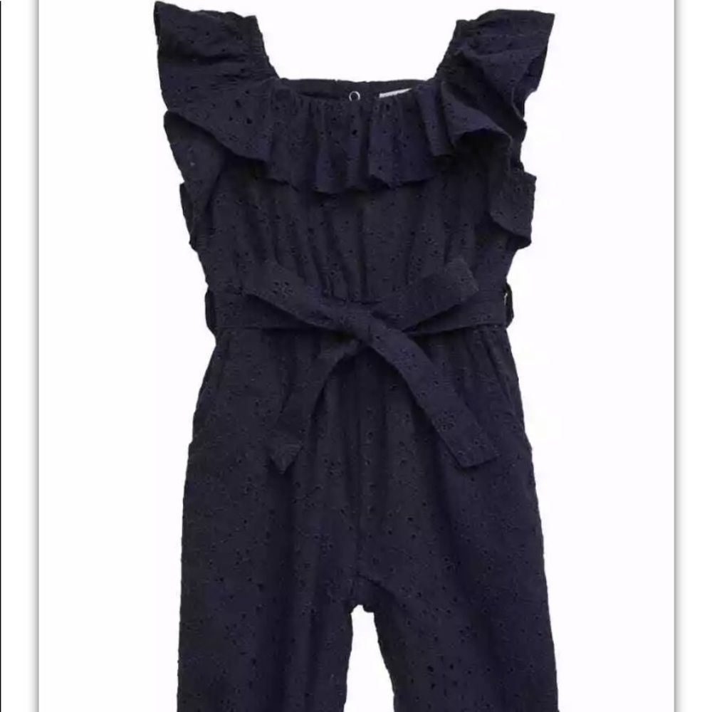 12 Mo baby Girls Habitual navy eyelet jumpsuit GUC